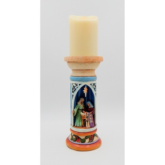 Jim Shore Bethlehem Lights Nativity Pillar Candle Holder Electric Luminary - Picture 1 of 12